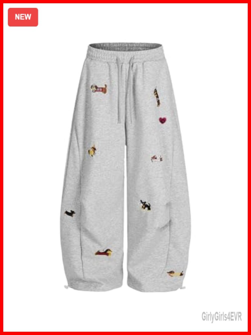 Puppy Embroidery Baggy Barrel Sweatpants Y2K Drawstring Wide Leg Unisex